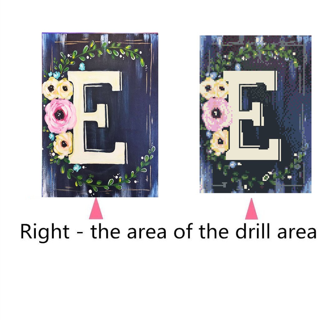 Flower with letter E | Full Round Diamond Painting Kits