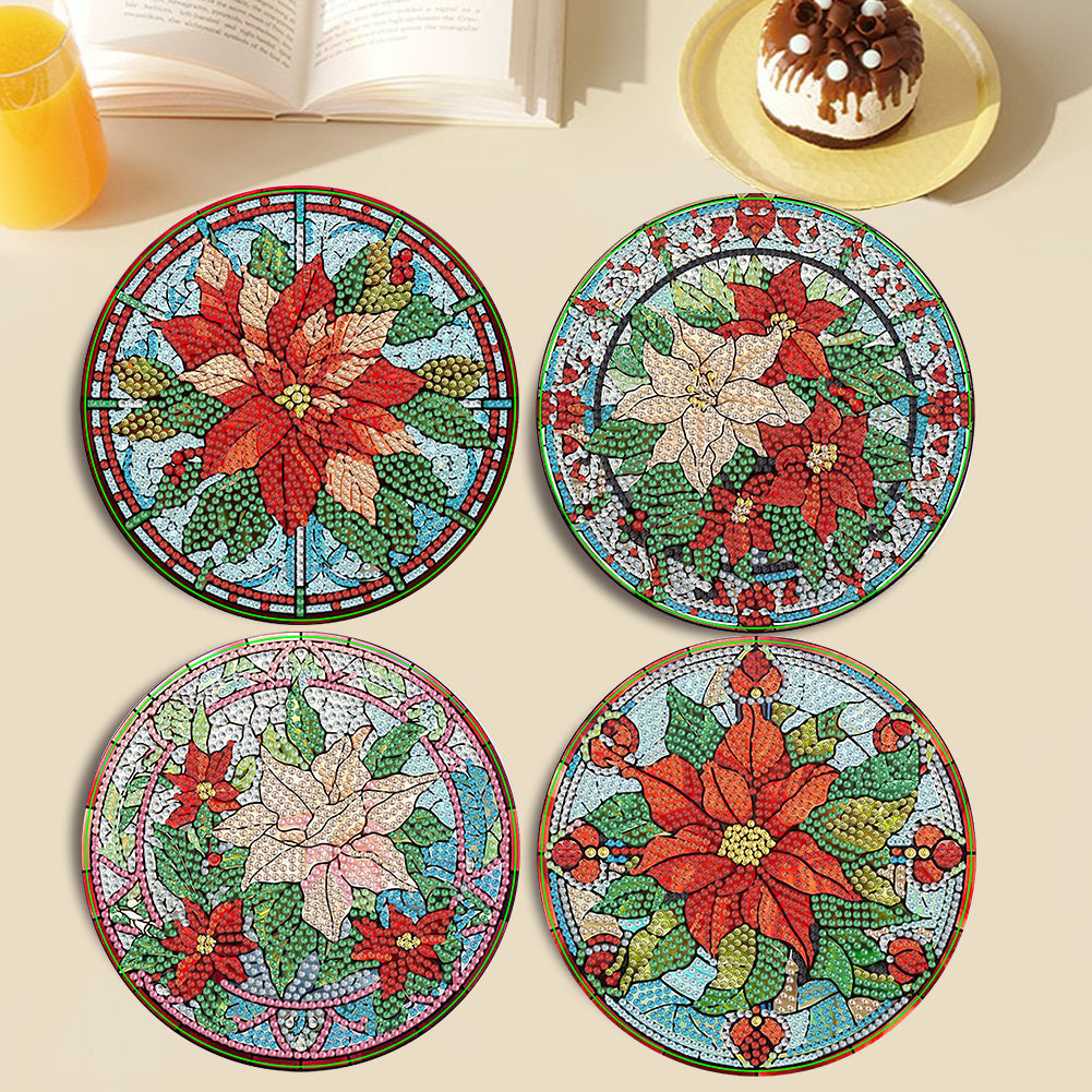 4PCS Diamond Painting Placemats Insulated Dish Mats | Flower