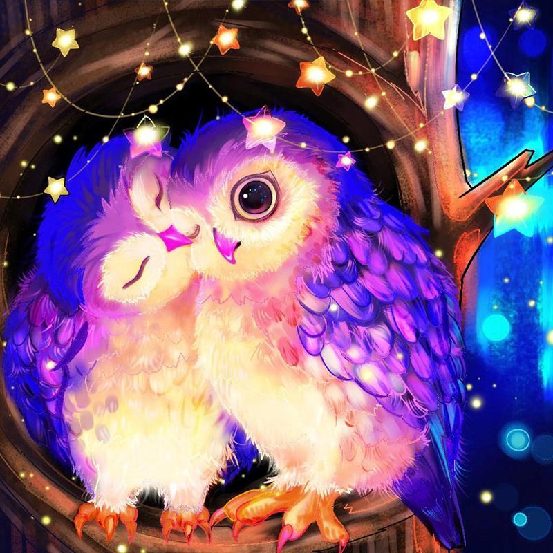 Hibou violet | Kits complets de peinture au diamant rond