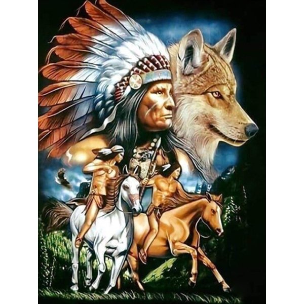 Indians Or Wolf | Full Round Diamond Painting Kits