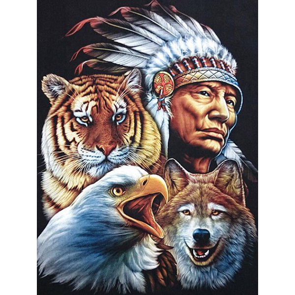 Indianer oder Wolf | Vollständige runde Diamant-Malkits