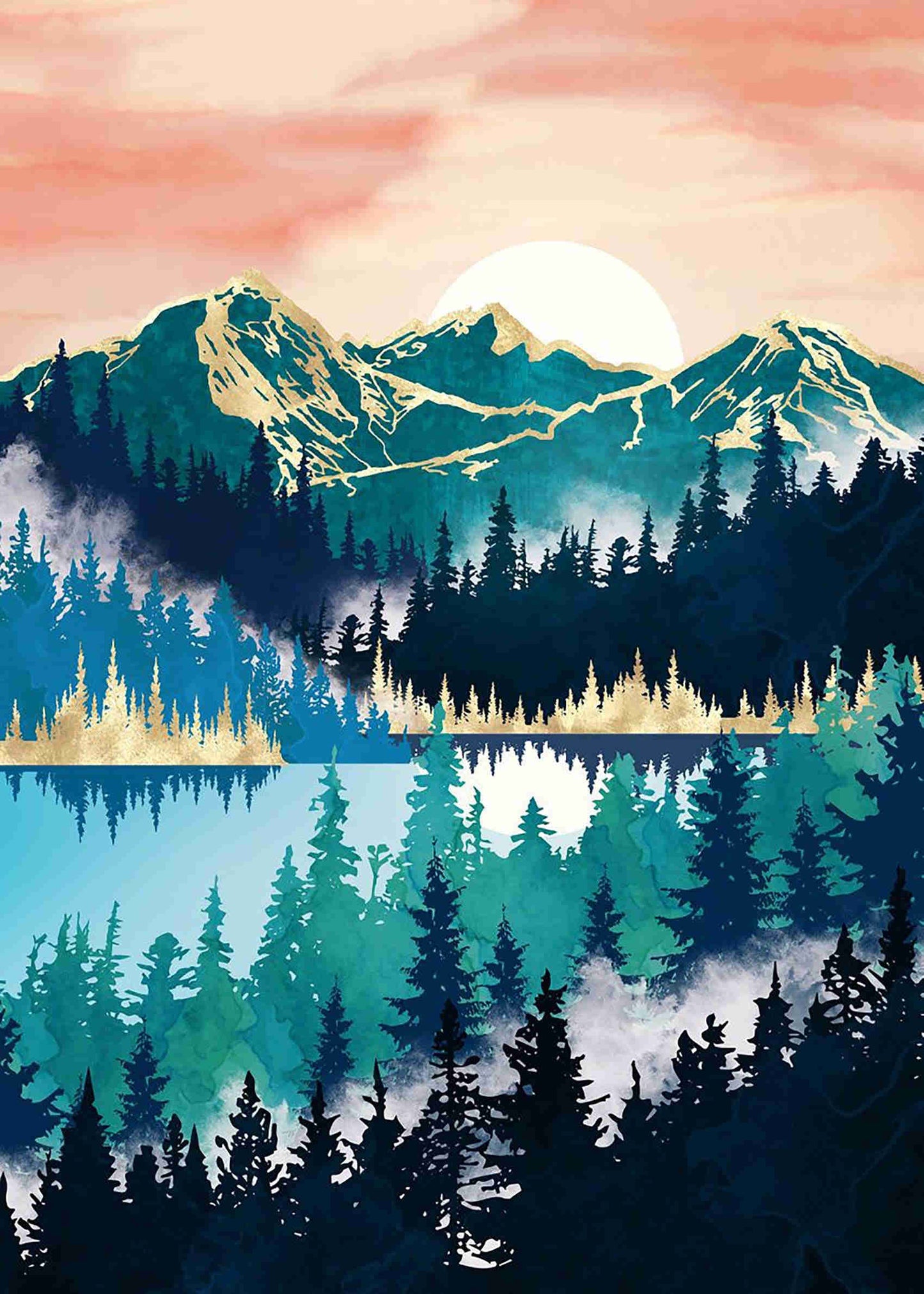 Forêt du coucher du soleil | Kits complets de peinture au diamant rond