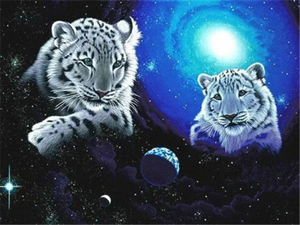 Univers et Tigre | Kits complets de peinture au diamant rond 