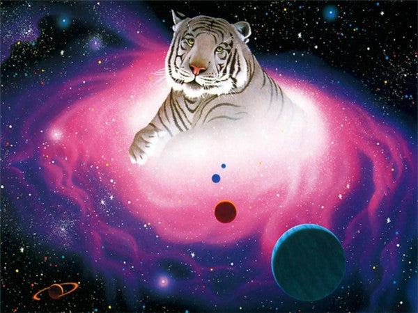 Univers et Tigre | Kits complets de peinture au diamant rond 