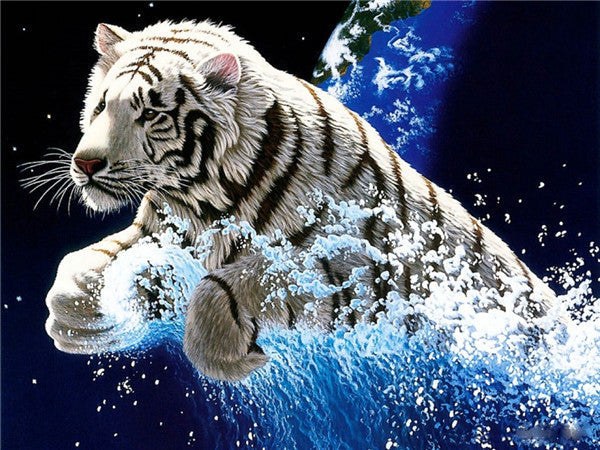 Univers et Tigre | Kits complets de peinture au diamant rond 