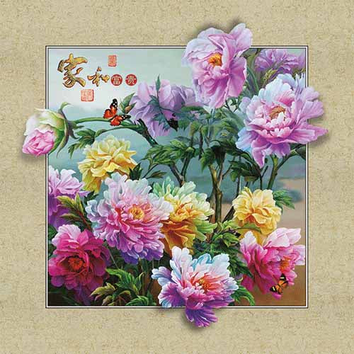 Fleur | Kits complets de peinture diamant rond/carré | 30x30-50x50cm 