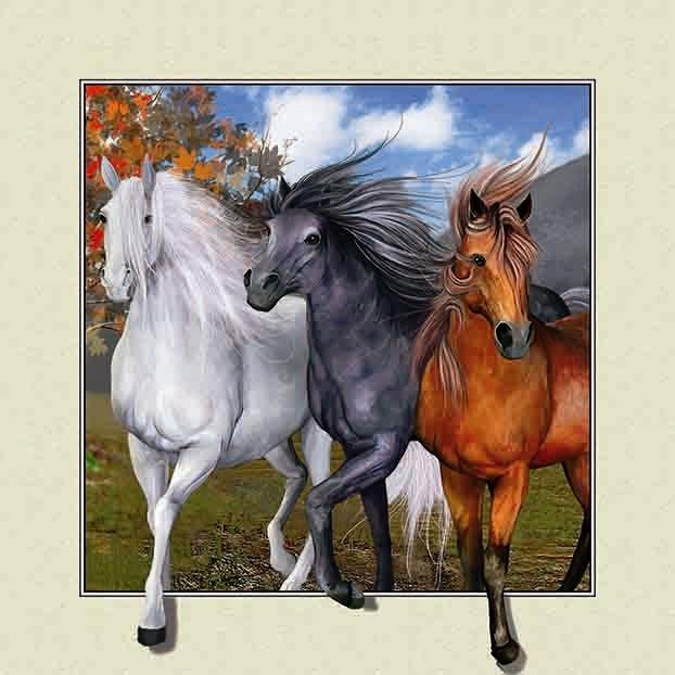 Cheval | Kits complets de peinture diamant rond/carré | 30x30-50x50cm 