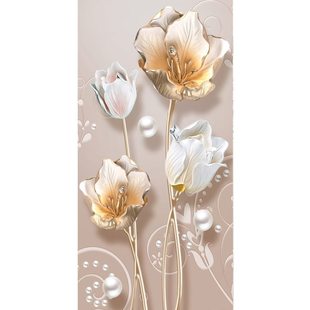 Fleur | Kits complets de peinture diamant rond/carré | 40x80cm