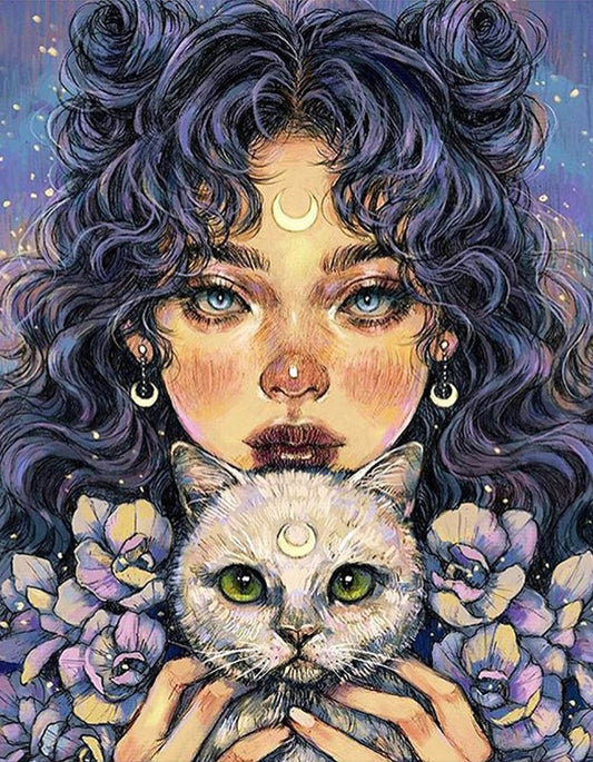 Girl and Cat | Full Round/Square Diamond Painting Kits