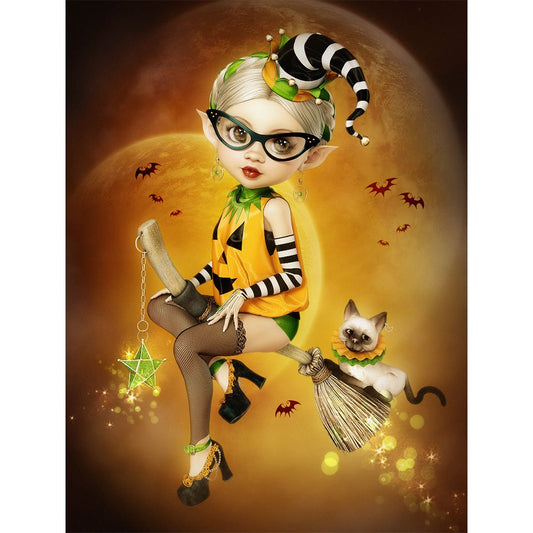 Fille d'Halloween | Kits complets de peinture au diamant rond/carré