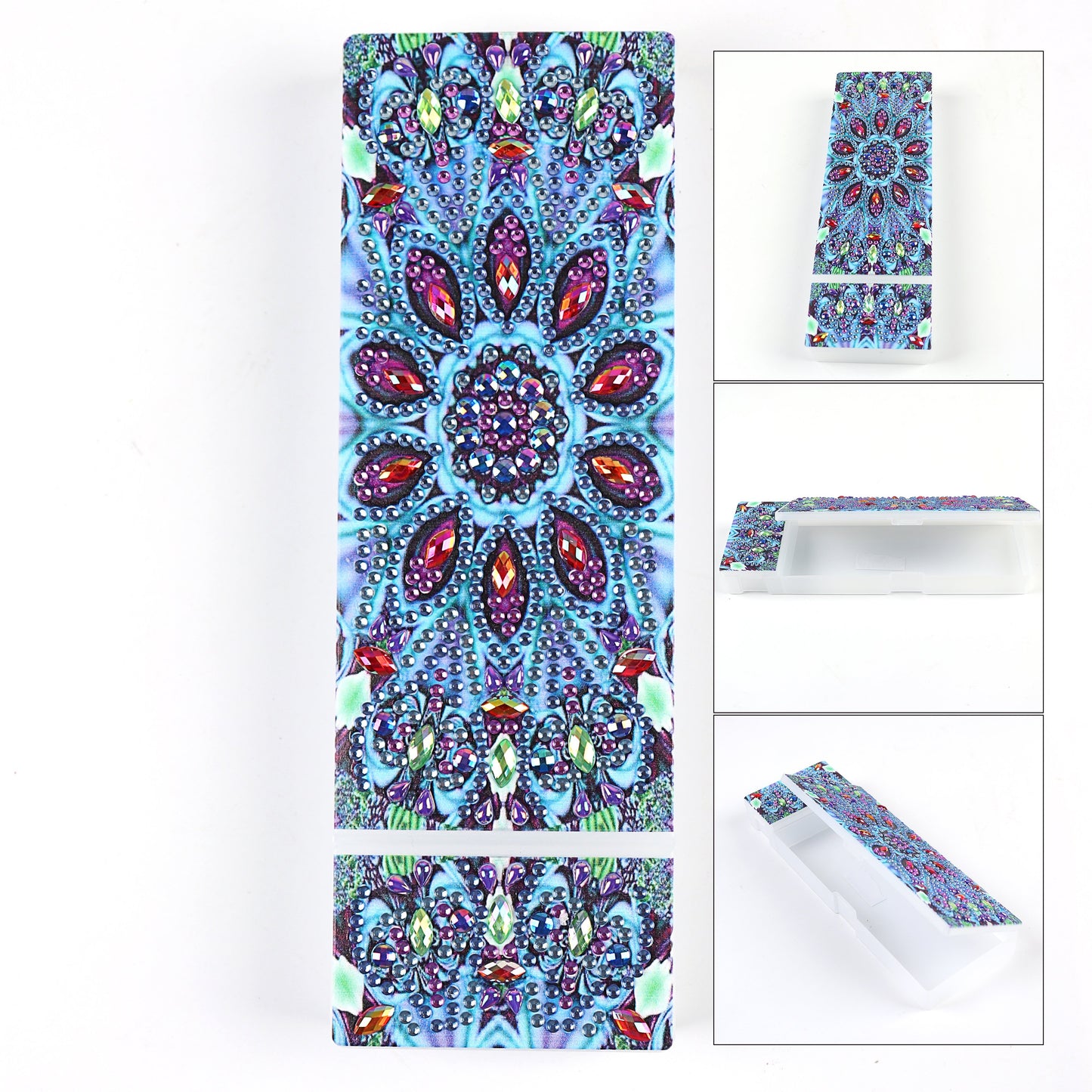 DIY speziell geformte Diamantmalerei 2-Gitter-Federmäppchen | blaue Blume | Aufbewahrungsbox geschenkt