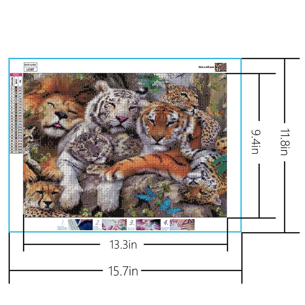 Famille Tigre | Kits complets de peinture au diamant rond