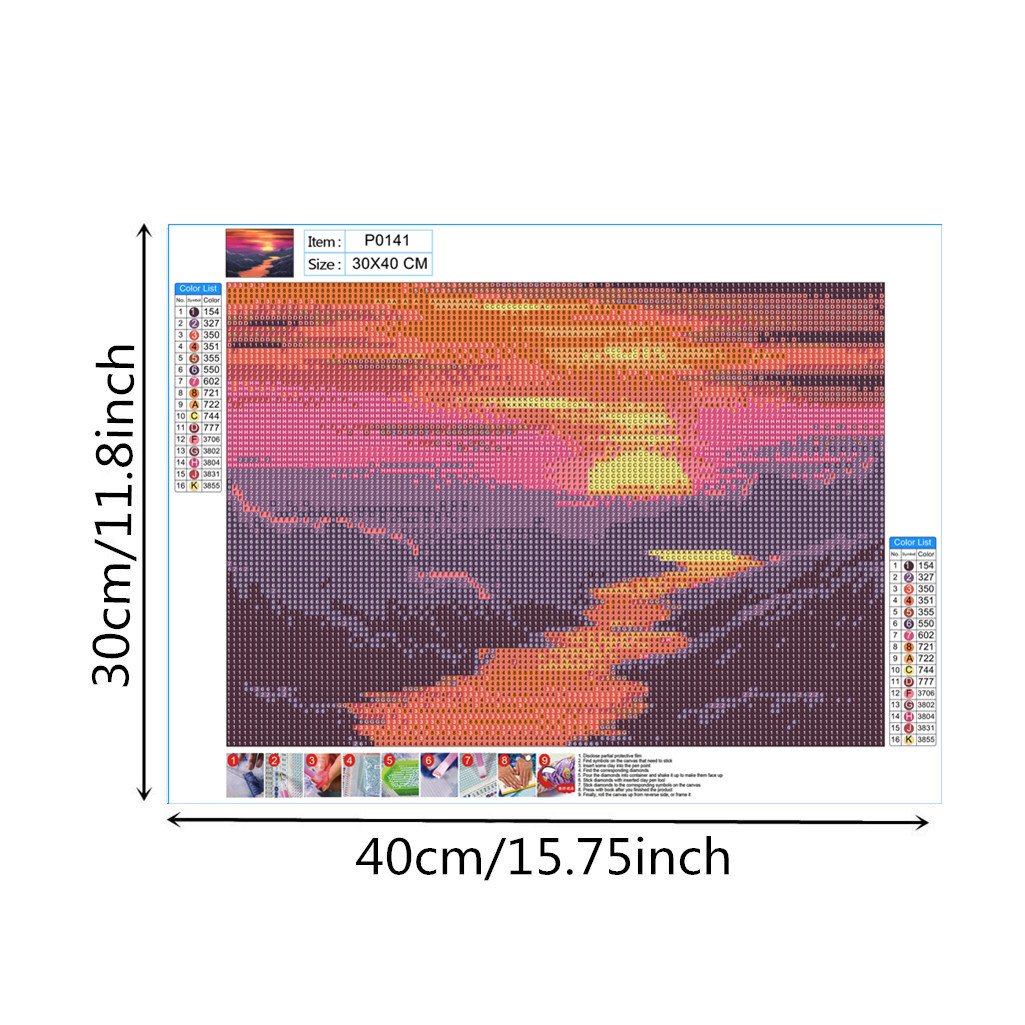 Rivière au coucher du soleil | Kits complets de peinture au diamant rond