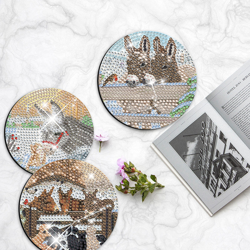6 pcs set DIY Special Shaped Diamond Painting Coaster  | Donkey (no holder)