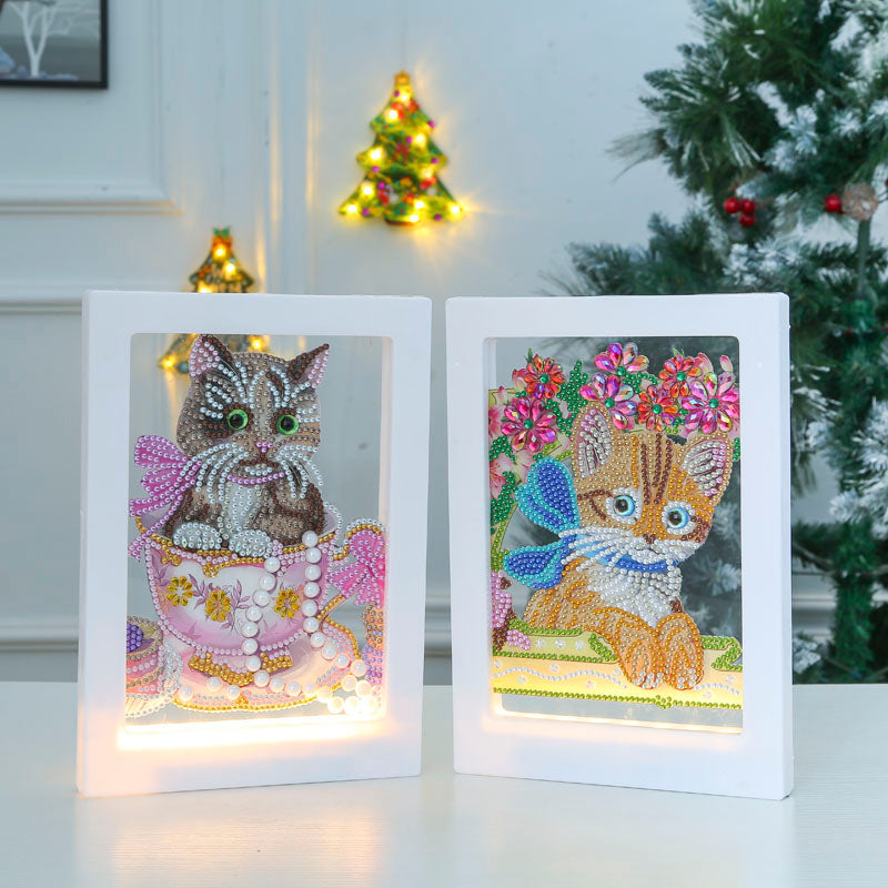 DIY two alpaca diamond painting led lamp night light home desk photo frame painting decoration