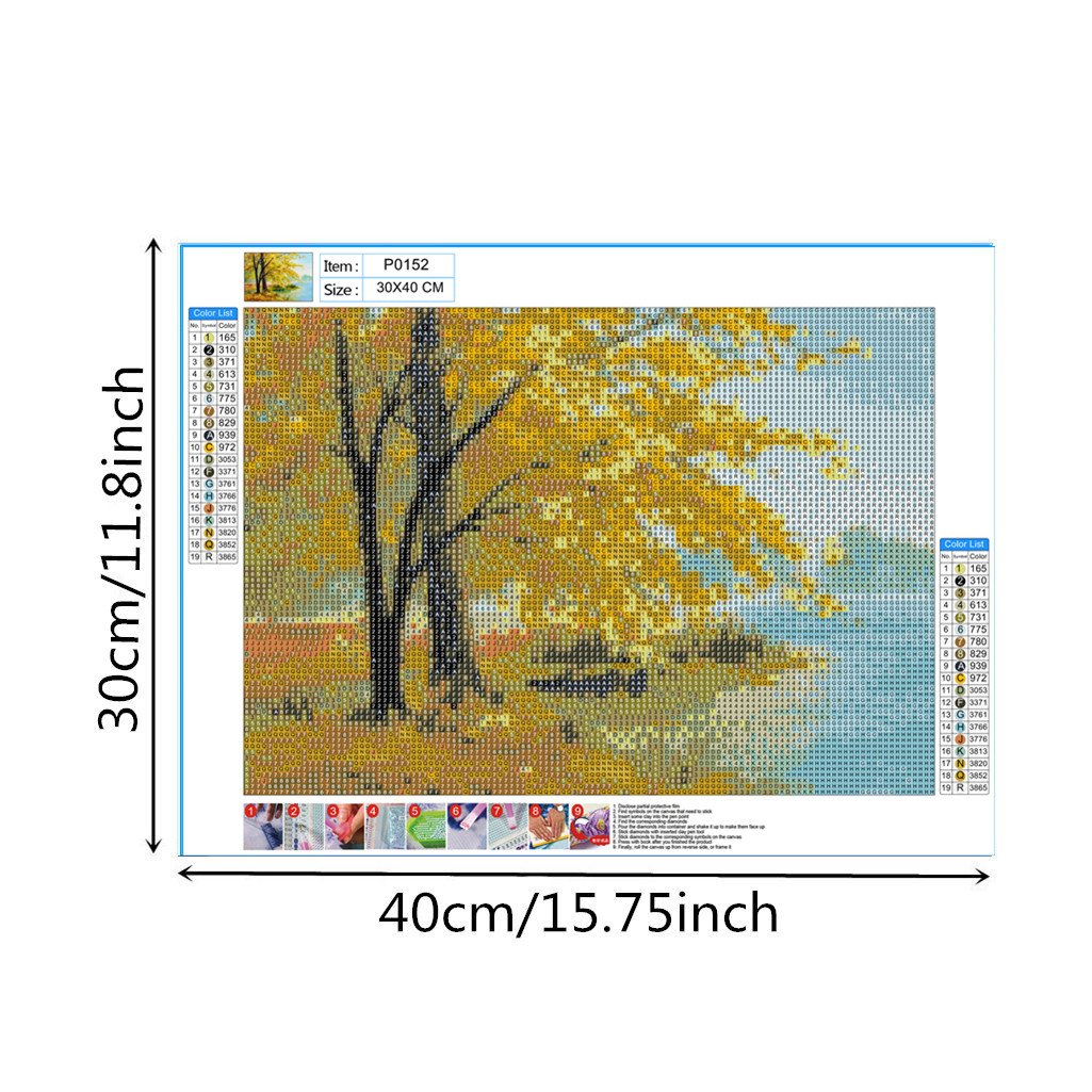 Arbre au bord du lac | Kits complets de peinture au diamant rond