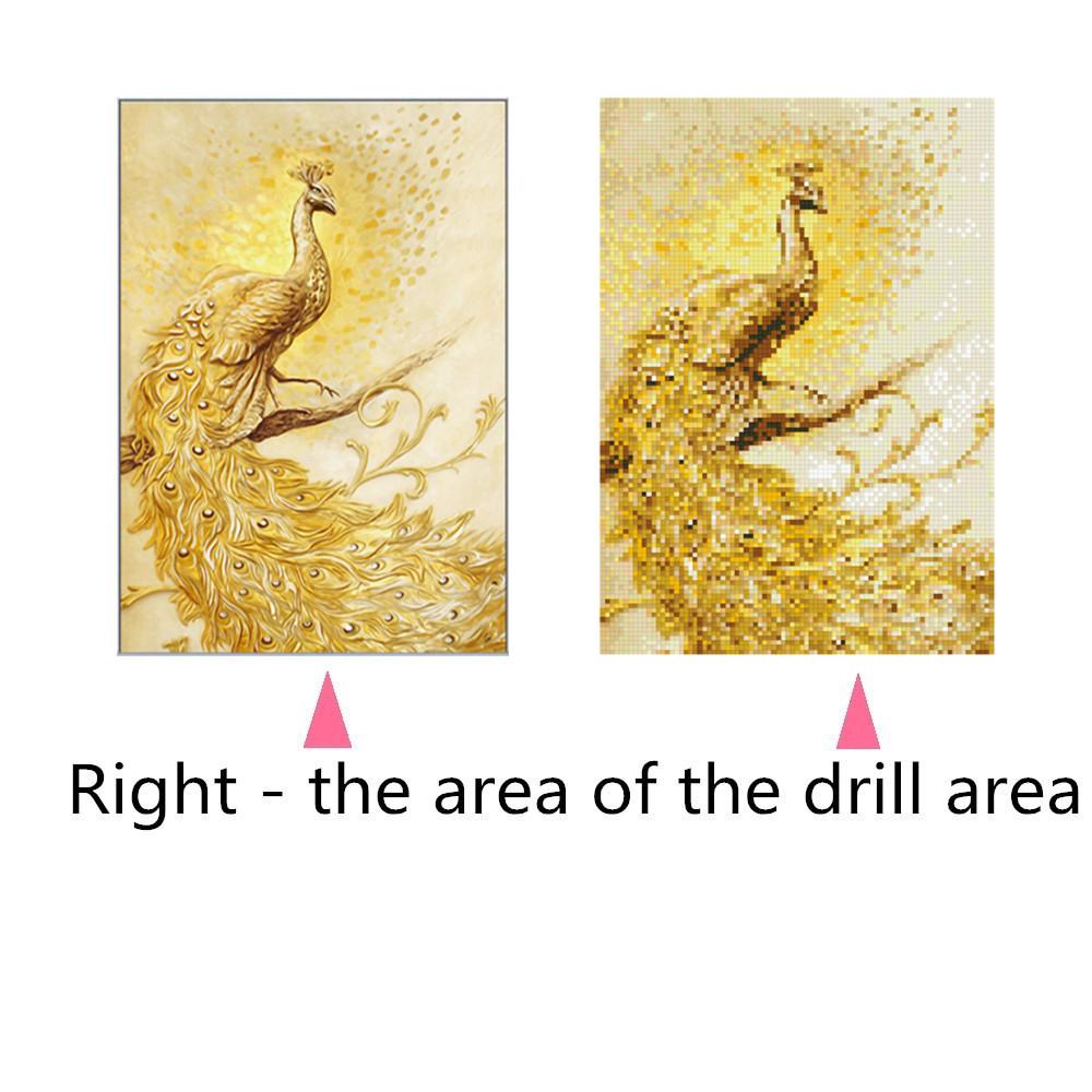Pfau aus goldener Seide | Vollständige runde Diamant-Malkits 