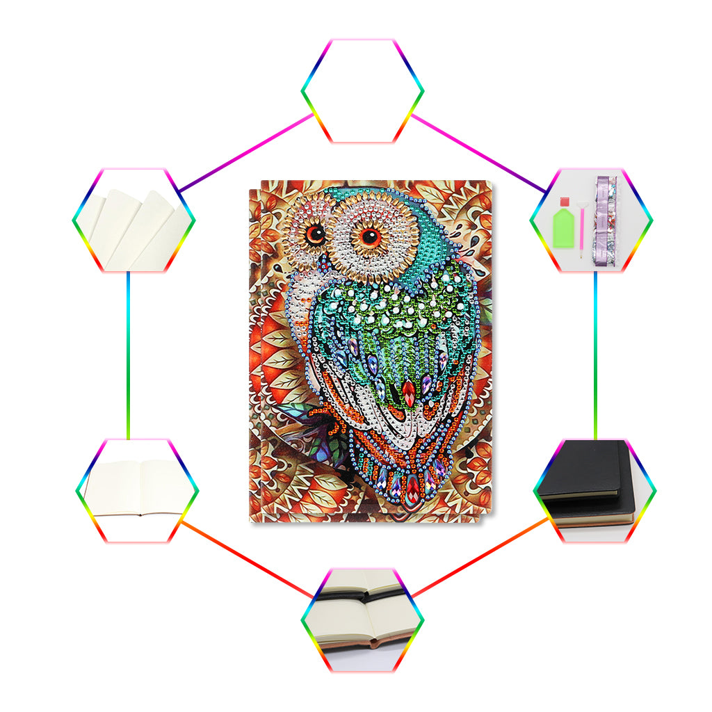 A5 5D Notebook DIY Part Special Shape Rhinestone Diary Book | Owl