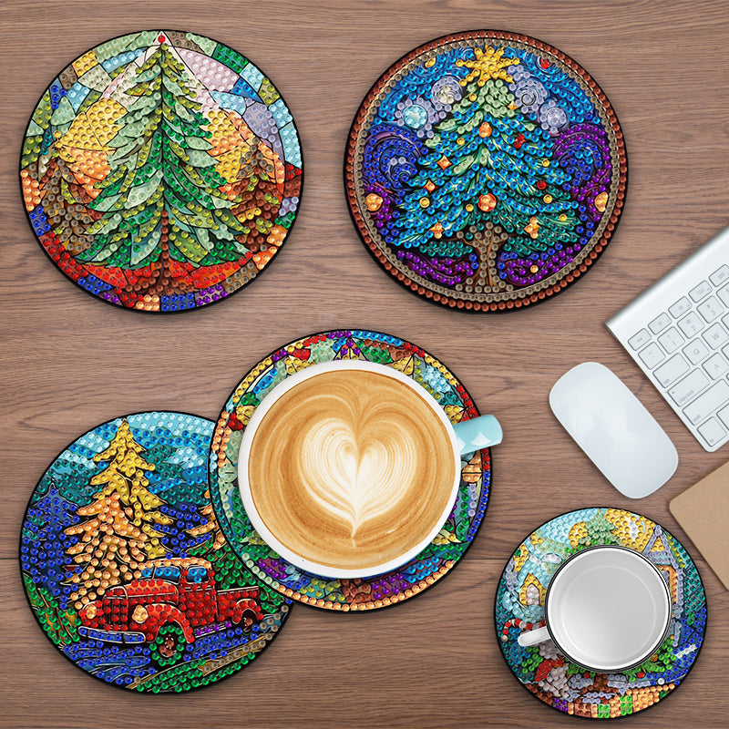 8 pcs set DIY Special Shaped Diamond Painting Coaster  | Christmas Tree£¨no holder£©