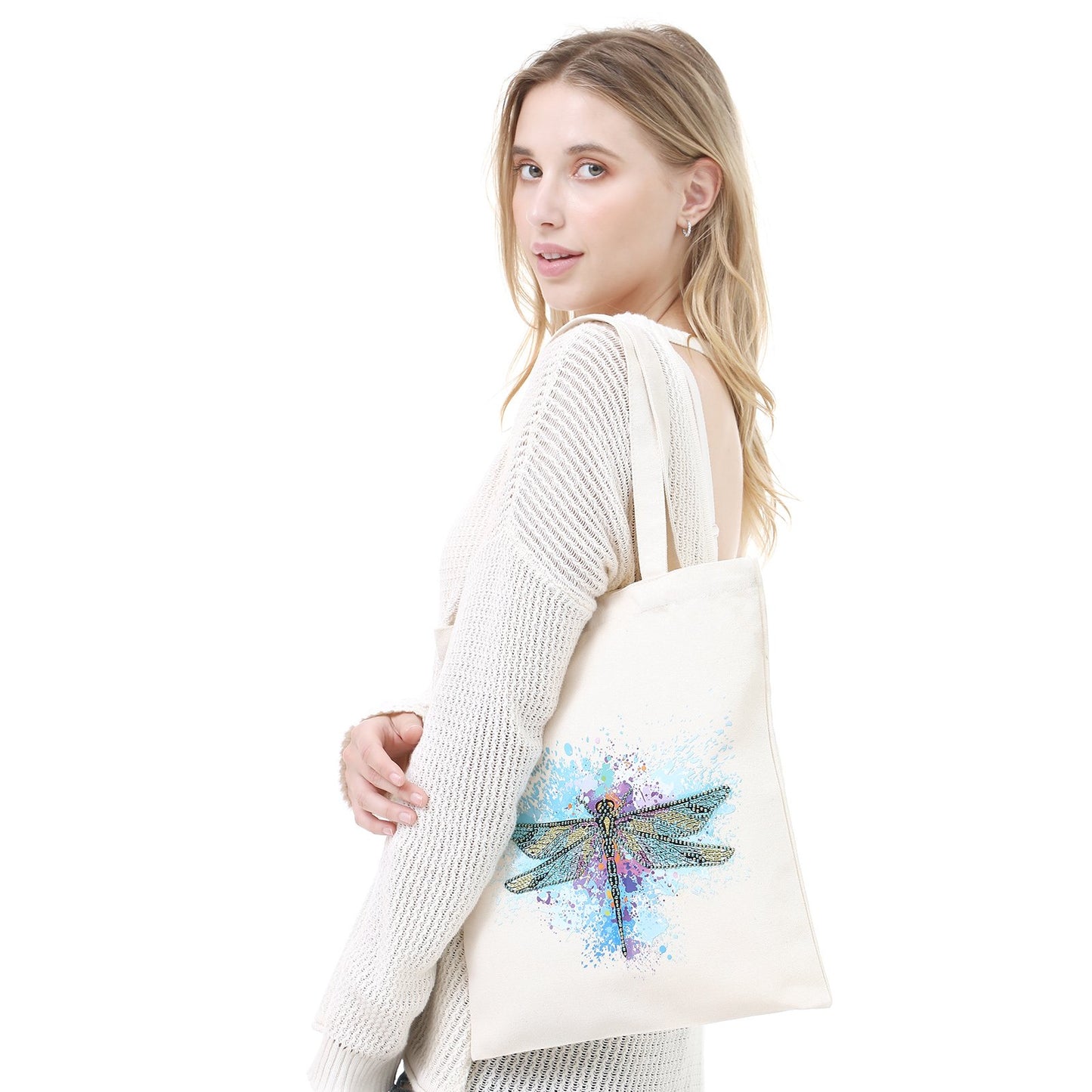 DIY Rhinestone Diamond Painting dragonfly Tote Bag