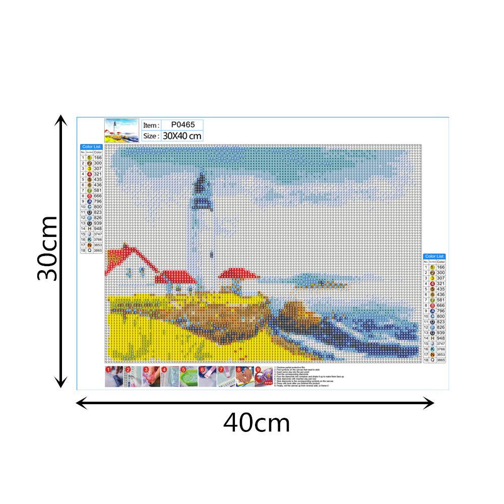 Phare de bord de mer | Kits complets de peinture au diamant rond 