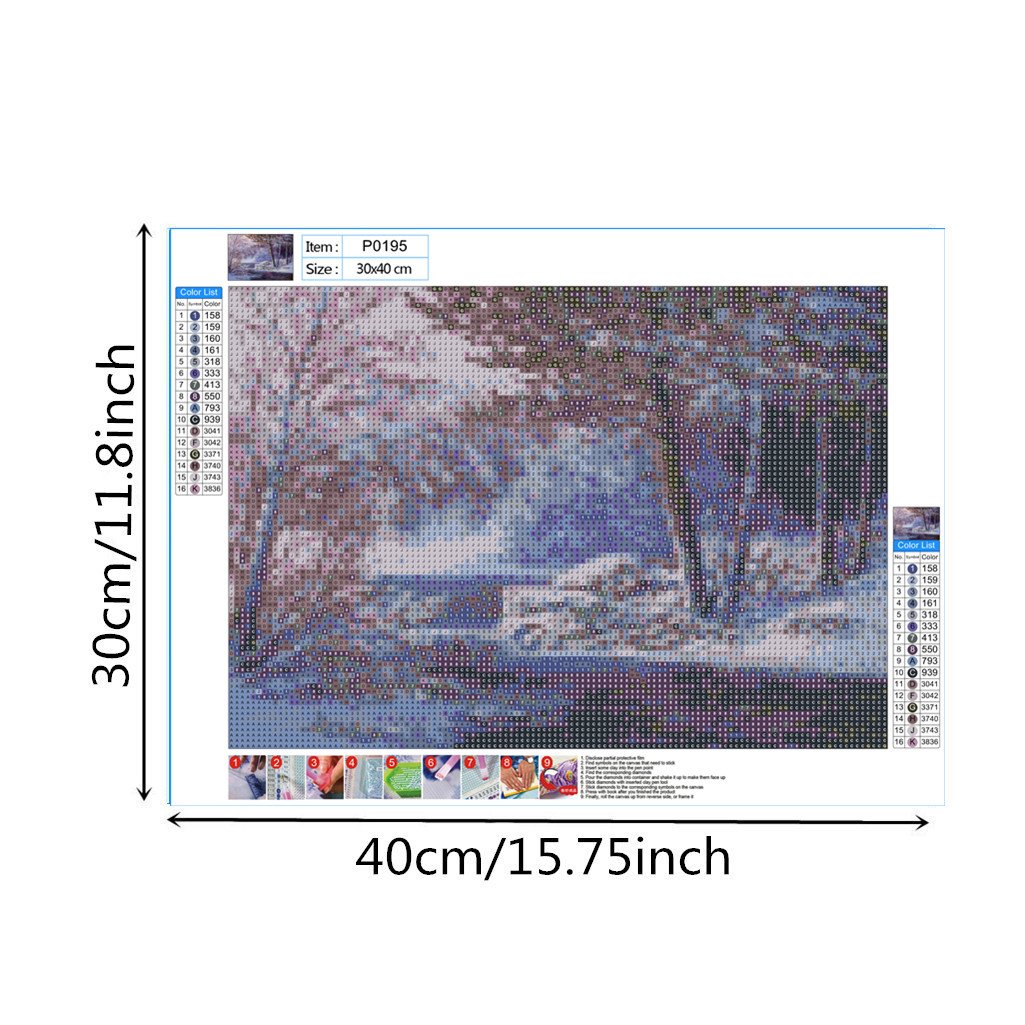 Paysage de neige | Kits complets de peinture au diamant rond 