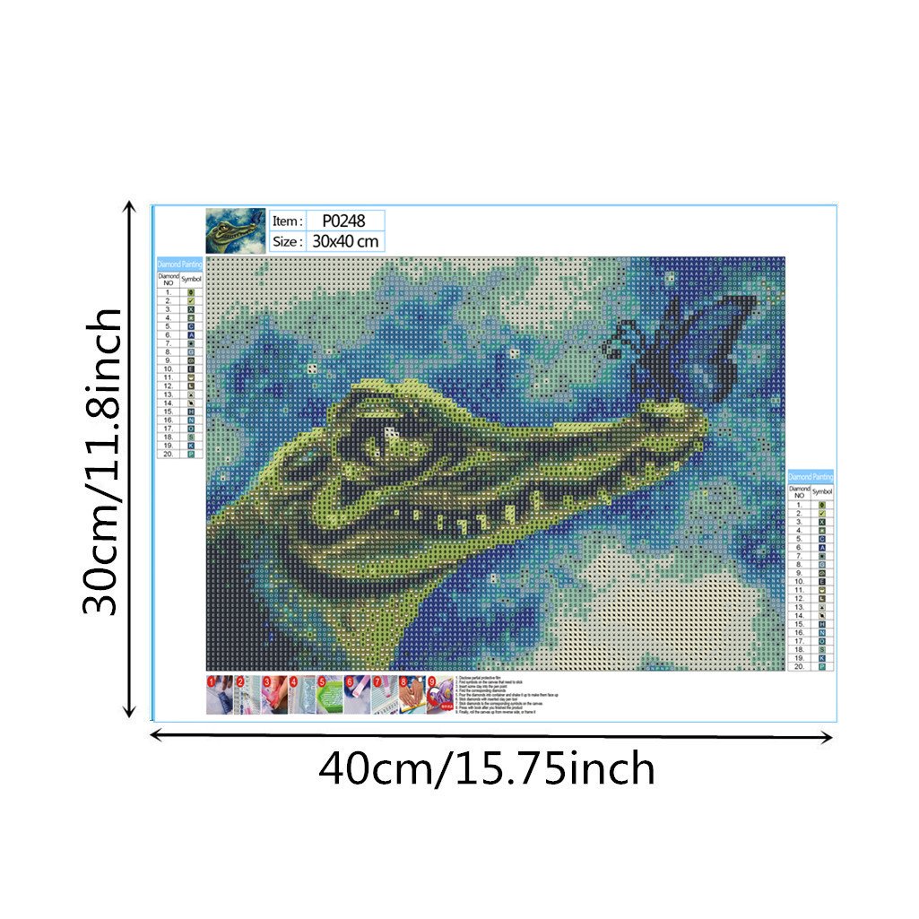 crocodile et papillon | Kits complets de peinture au diamant rond 