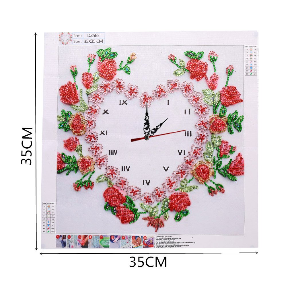 Rose Flower Clock | Special Shaped | Crystal Rhinestone  | Full Round Diamond Painting Kits