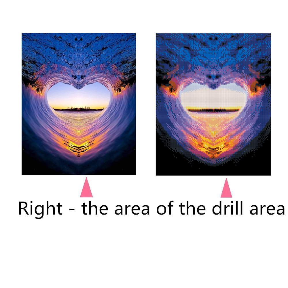 Sonnenuntergang in Herzform | Vollständige runde Diamant-Malkits 