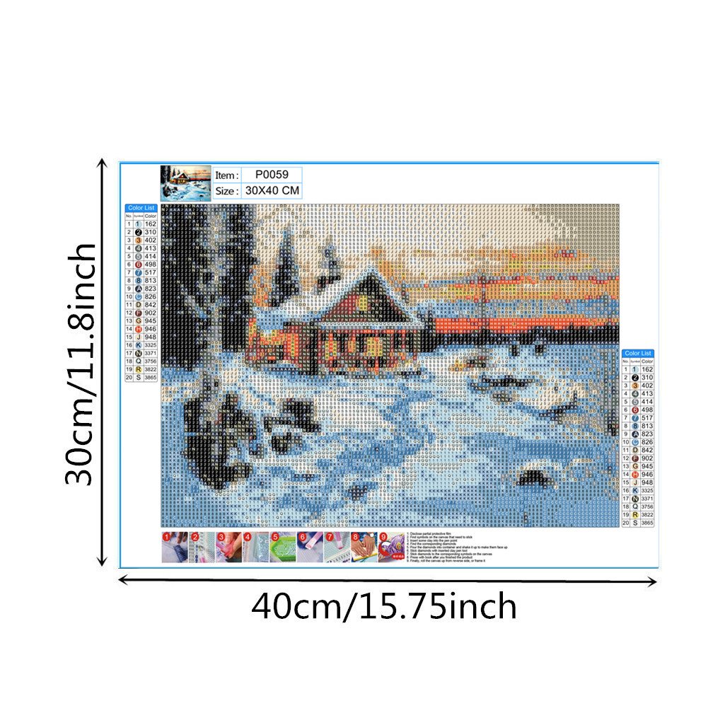 Cabane dans la neige | Kits complets de peinture au diamant rond 