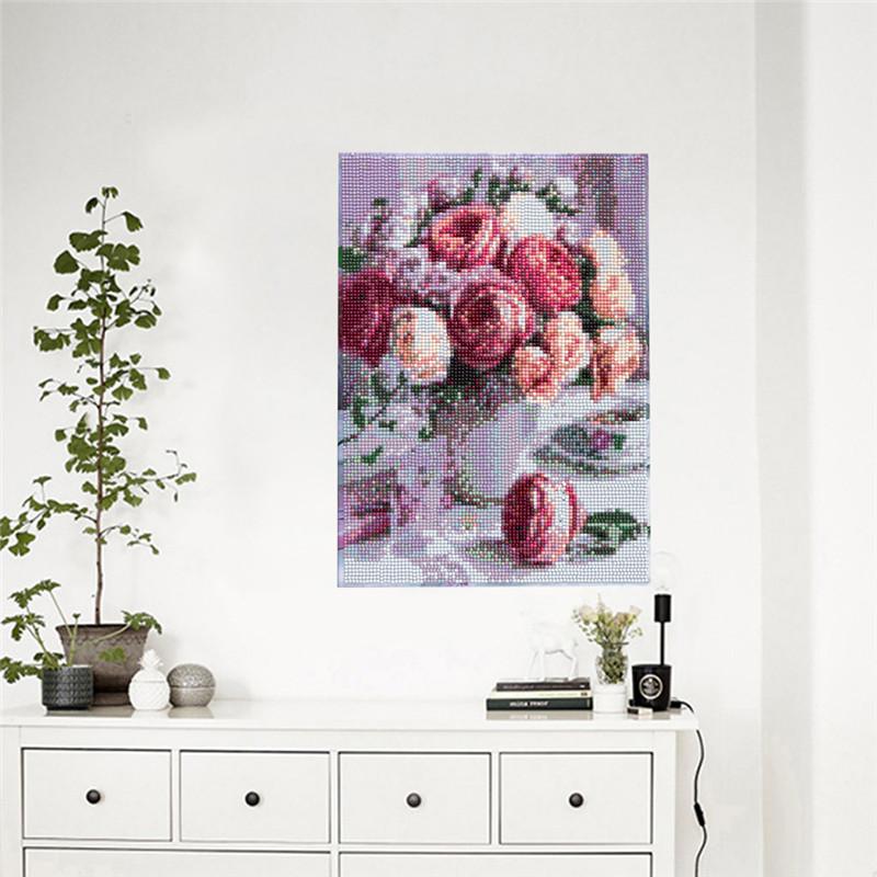 Fleurs roses | Kits complets de peinture au diamant rond (avec cadre) 