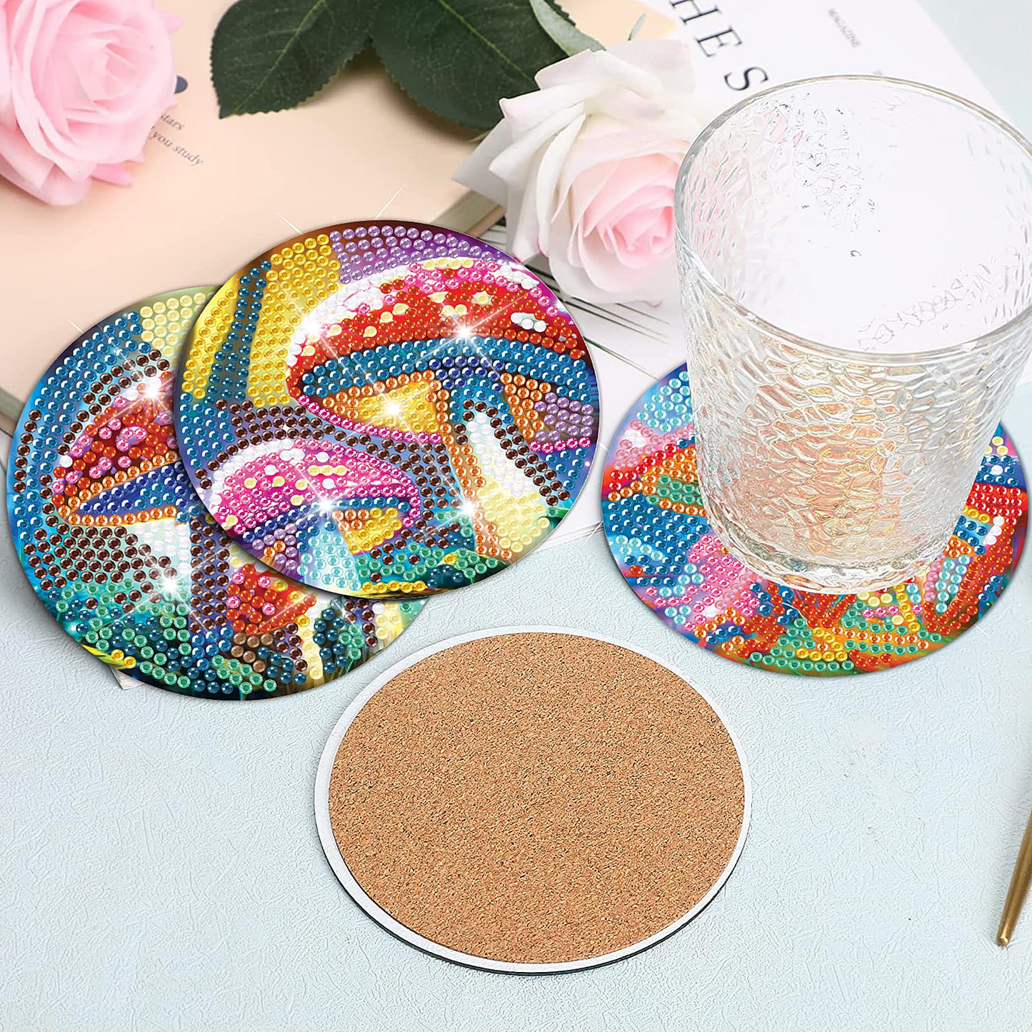 8 pcs set DIY Special Shaped Diamond Painting Coaster  | mushroom（no holder）