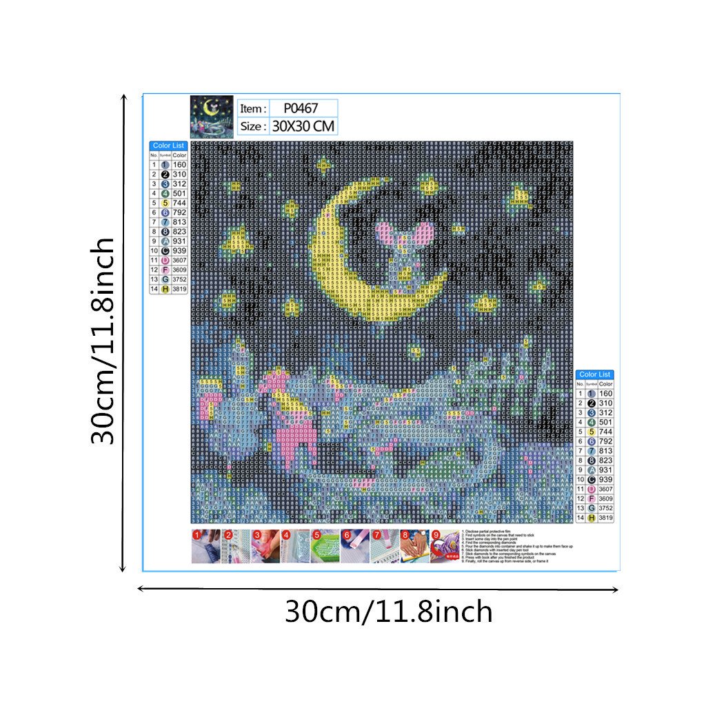 Souris sur la lune | Kits complets de peinture au diamant rond