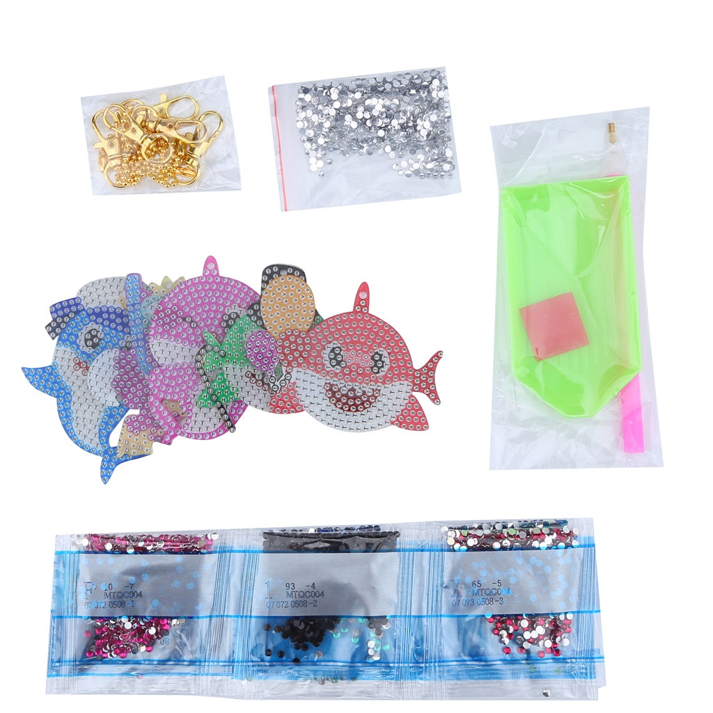 5pcs DIY Shark Sets Special Shaped Full Drill Diamond Painting Key Chain with Key Ring Jewelry Gifts for Girl Bags