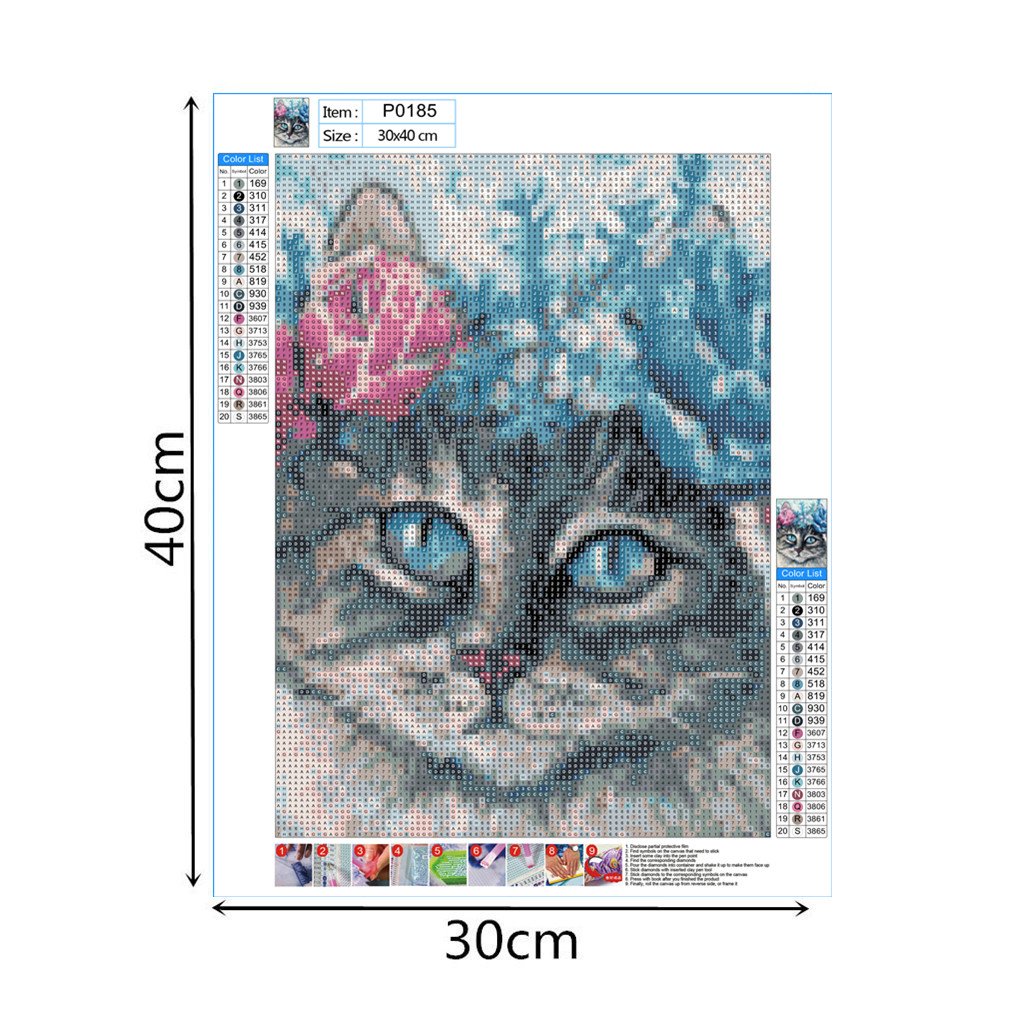 Chat | Kit de peinture diamant rond complet cygne 