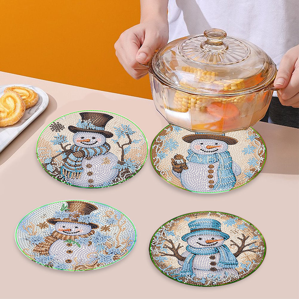 4PCS Diamond Painting Placemats Insulated Dish Mats | Snowman