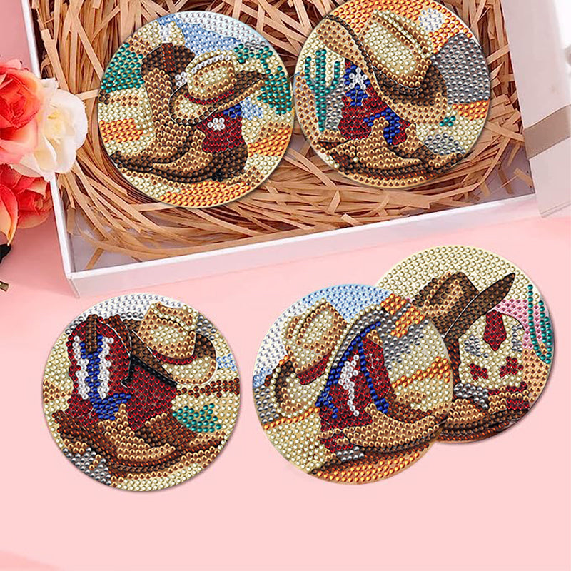 6 pcs set DIY Special Shaped Diamond Painting Coaster  | boots（no holder）