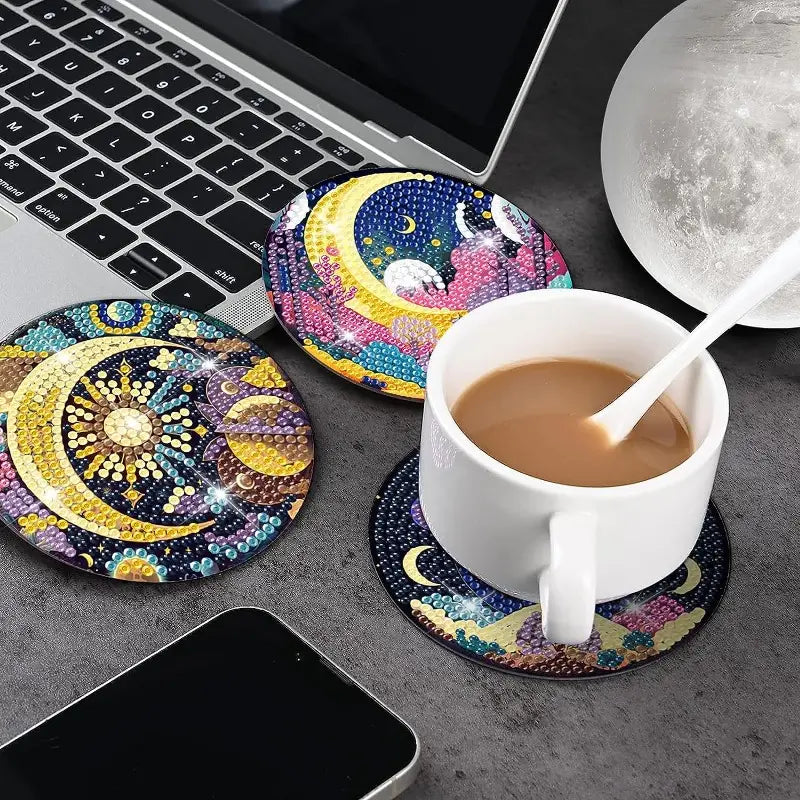 8 pcs set DIY Special Shaped Diamond Painting Coaster  | Moon (no holder)