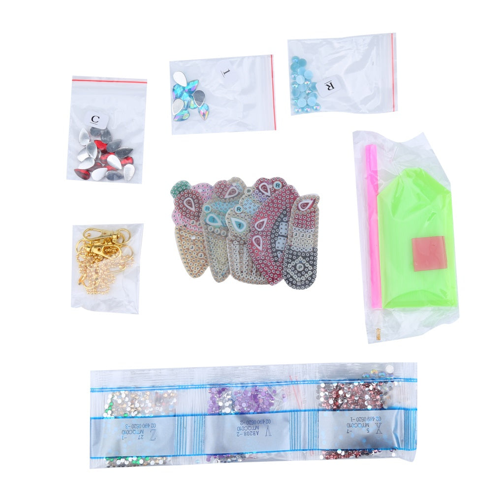 5pcs DIY Ice cream Sets Special Shaped Full Drill Diamond Painting Key Chain with Key Ring Jewelry Gifts for Girl Bags