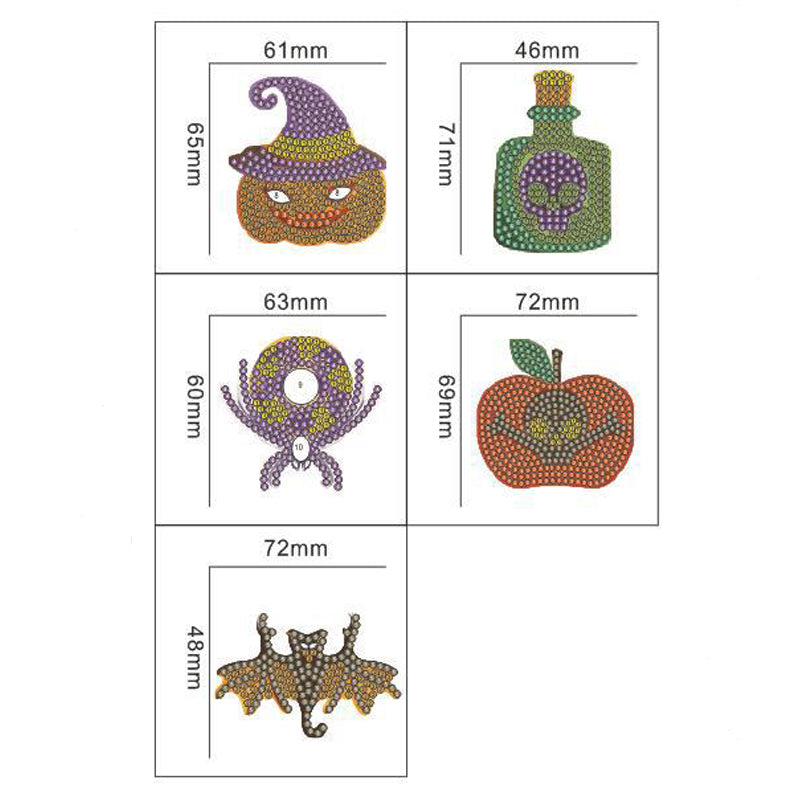 5pcs DIY Halloween Sets Special Shaped Full Drill Diamond Painting Key Chain with Key Ring Jewelry Gifts for Girl Bags