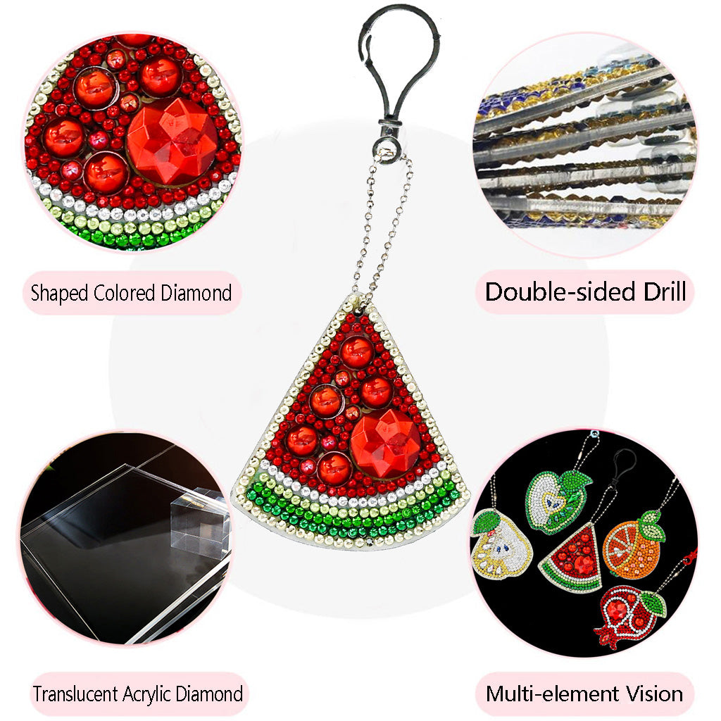 5pcs DIY Fruit Sets Special Shaped Full Drill Diamond Painting Key Chain with Key Ring Jewelry Gifts for Girl Bags