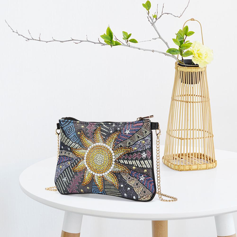 DIY Sun fleur en forme de diamant peinture sac de dame de chaîne à une épaule
