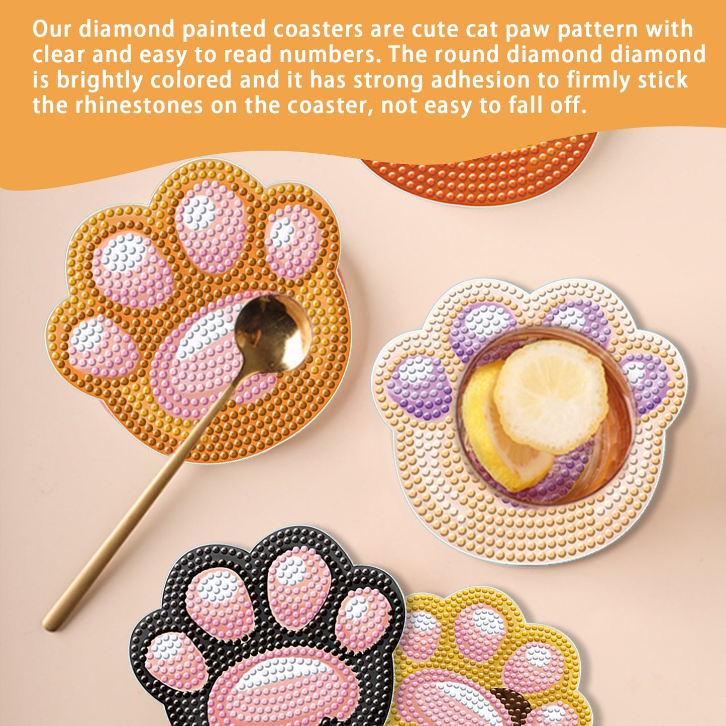 6-teiliges Set zum Selbermachen speziell geformter Diamant-Gemälde-Untersetzer | Katzenpfote