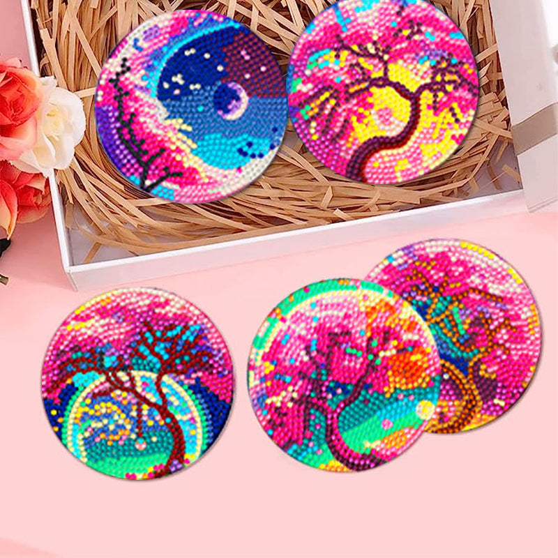 8 pcs set DIY Special Shaped Diamond Painting Coaster  | moon night scene（no holder）