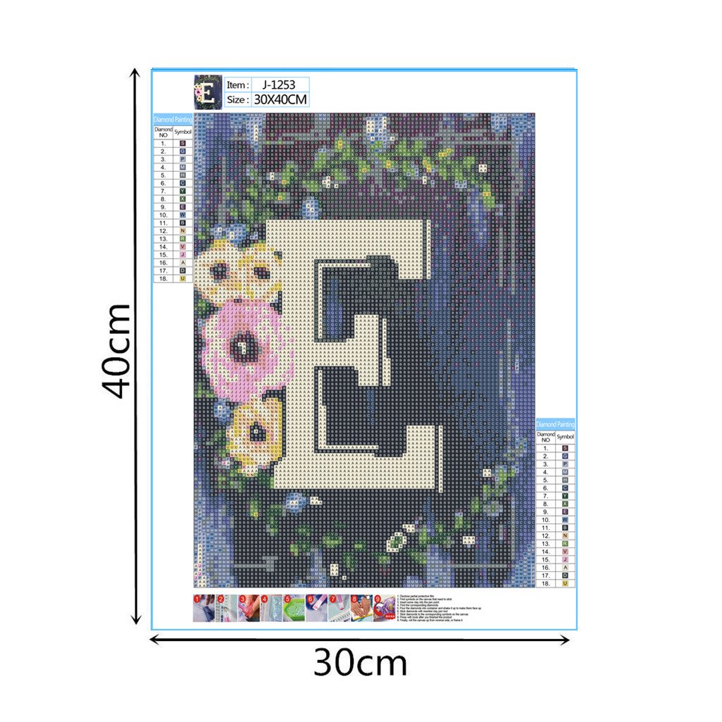 Flower with letter E | Full Round Diamond Painting Kits