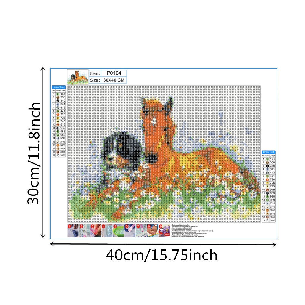 Chien et cheval | Kits complets de peinture au diamant rond