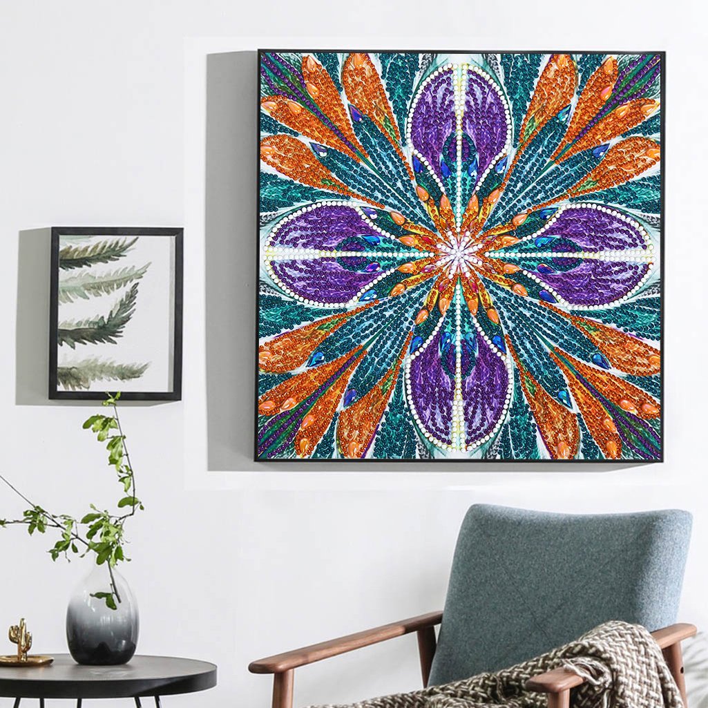 Abstrakte Kunst-Mandala-Blume | Leuchtende Diamant-Malkits 