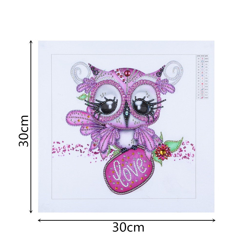 Pink Owl  | Crystal Rhinestone  | Full Round Diamond Painting Kits