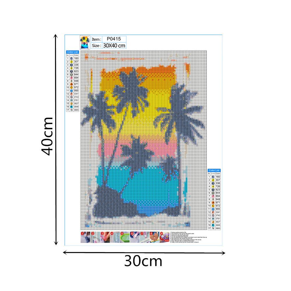 Paysage de plage | Kits complets de peinture au diamant rond 