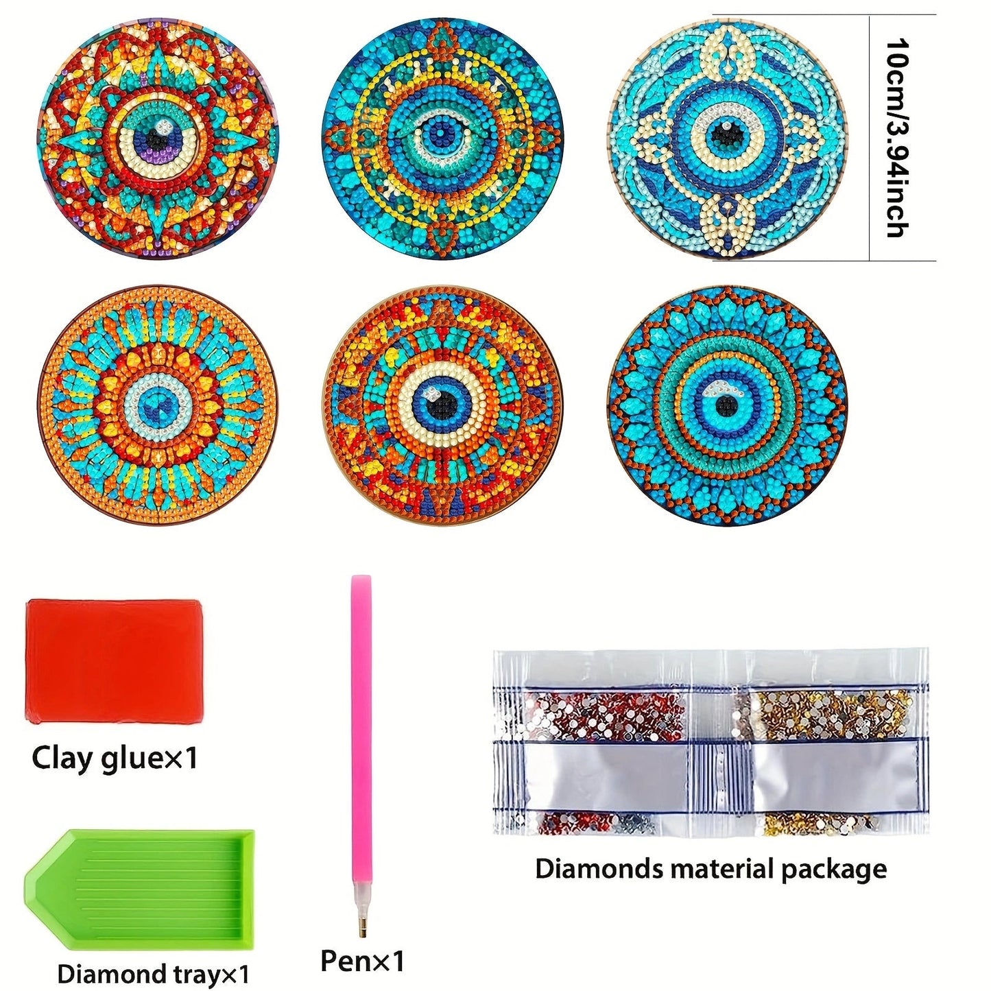 6 pcs set DIY Special Shaped Diamond Painting Coaster  | Eye（no holder）